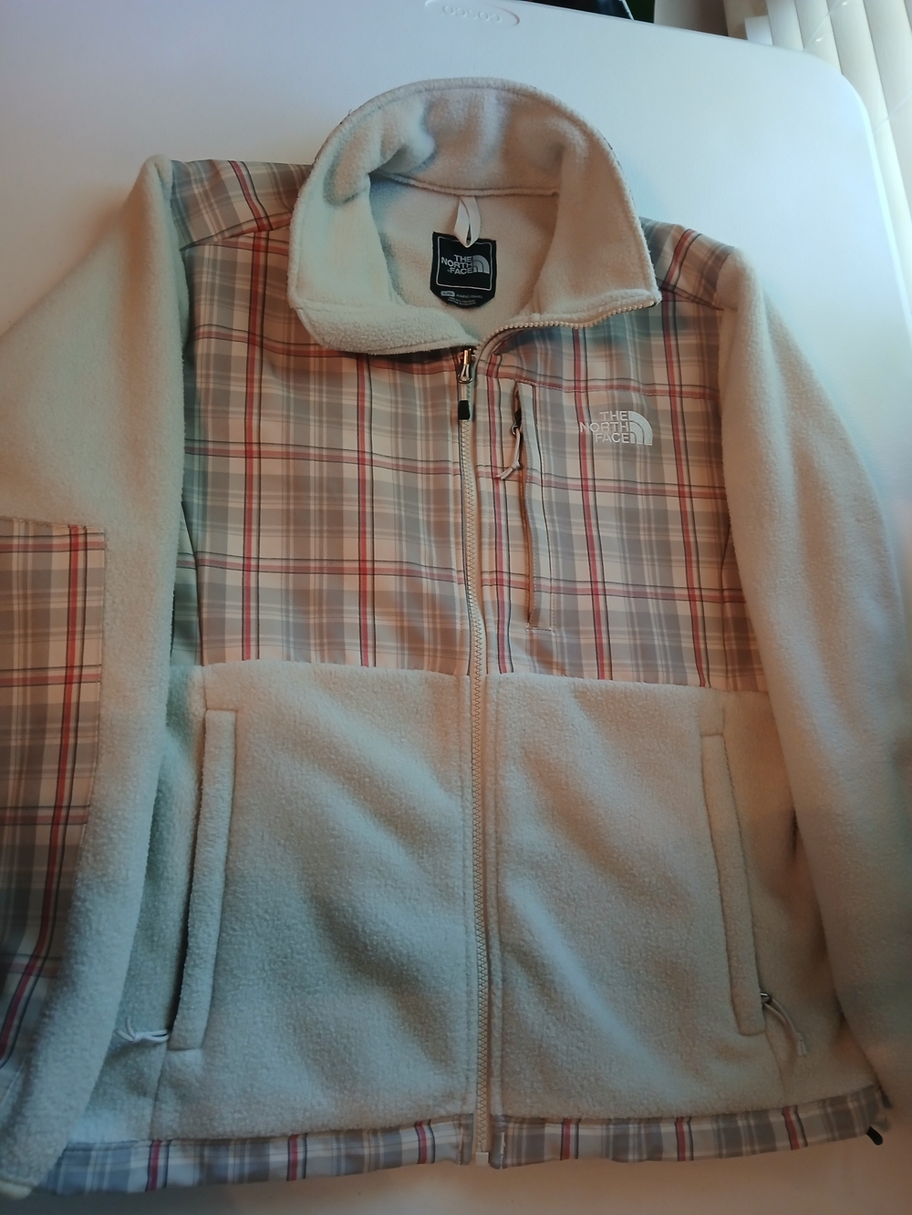 The North Face Light Cream Plaid Fleece Jacket Size Large